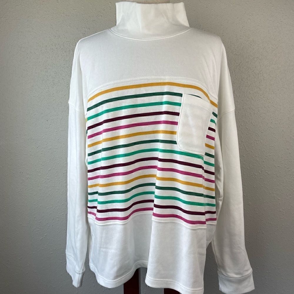 Croft & Barrow Striped White Sweatshirt Size XXL EUC